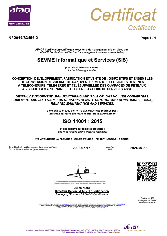 Nos Certifications | SIS, Supervision des Réseaux d'Energie